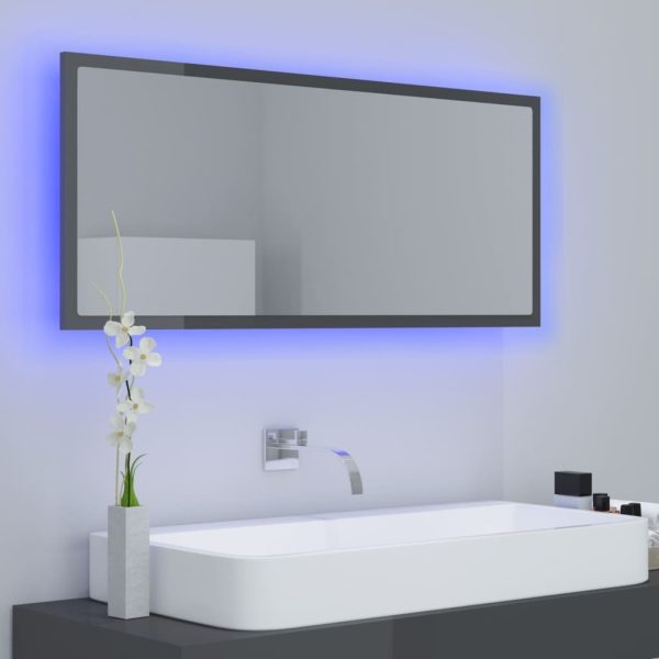 LED Bathroom Mirror 100×8.5×37 cm Engineered Wood – High Gloss Grey