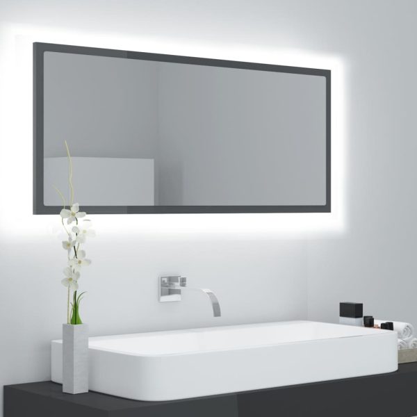 LED Bathroom Mirror 100×8.5×37 cm Engineered Wood – High Gloss Grey