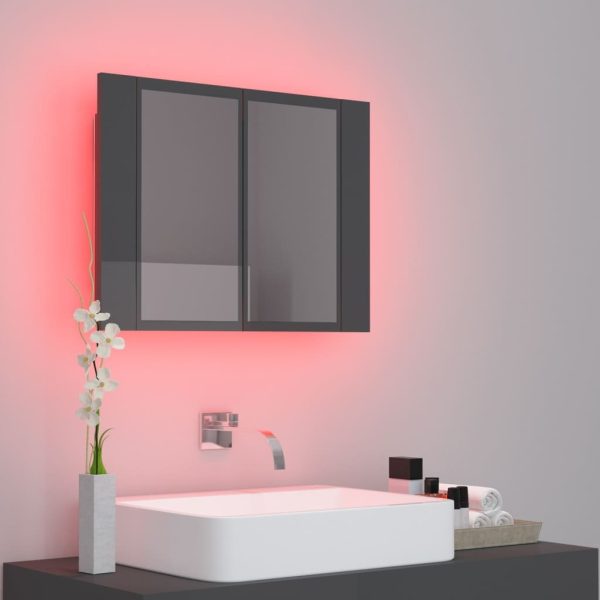 LED Bathroom Mirror Cabinet 60x12x45 cm – High Gloss Grey
