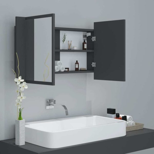 LED Bathroom Mirror Cabinet 80x12x45 cm – Grey