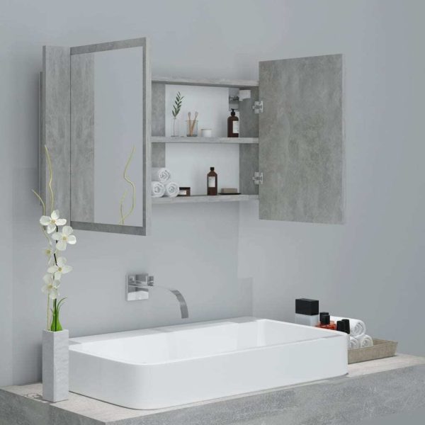 LED Bathroom Mirror Cabinet 80x12x45 cm – Concrete Grey