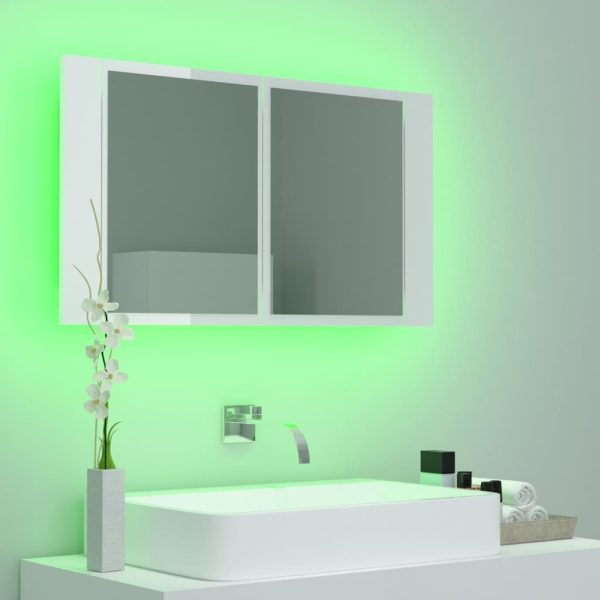 LED Bathroom Mirror Cabinet 80x12x45 cm – High Gloss White