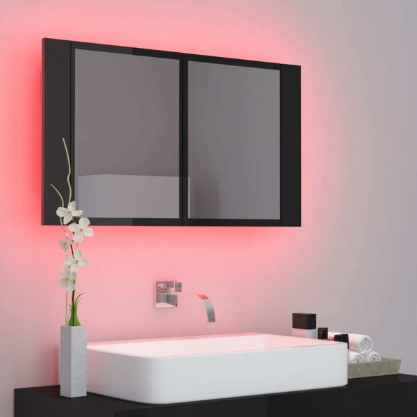 LED Bathroom Mirror Cabinet 80x12x45 cm – High Gloss Black