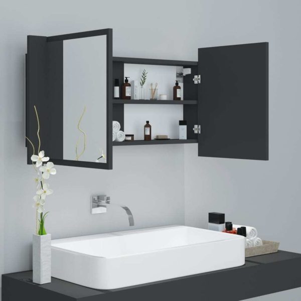 LED Bathroom Mirror Cabinet 90x12x45 cm – Grey