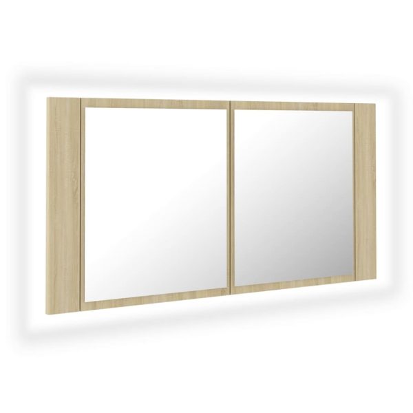 LED Bathroom Mirror Cabinet 90x12x45 cm – Sonoma oak