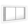 LED Bathroom Mirror Cabinet 90x12x45 cm – Concrete Grey
