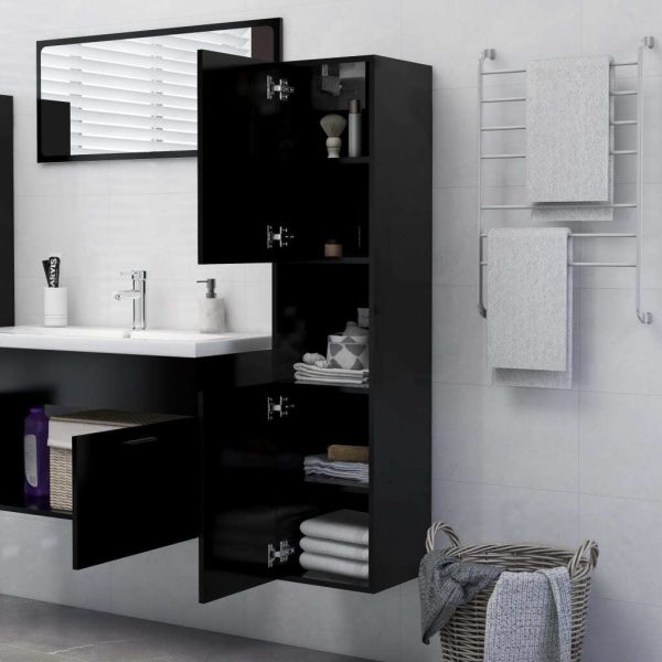 Bathroom Cabinet 30x30x130 cm Engineered Wood – Black