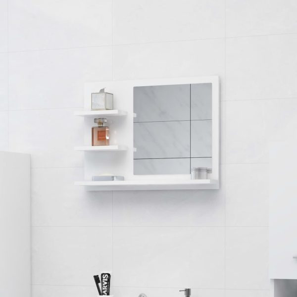 Bathroom Mirror 60×10.5×45 cm Engineered Wood – High Gloss White
