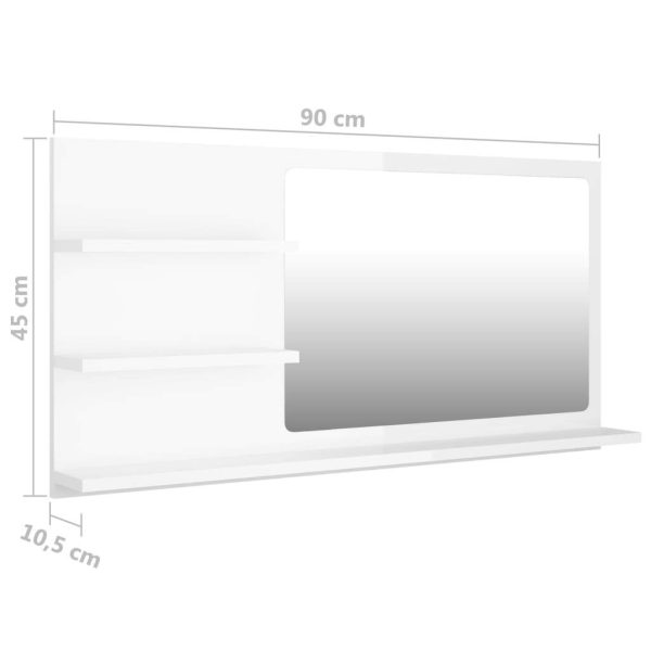 Bathroom Mirror 90×10.5×45 cm Engineered Wood – High Gloss White