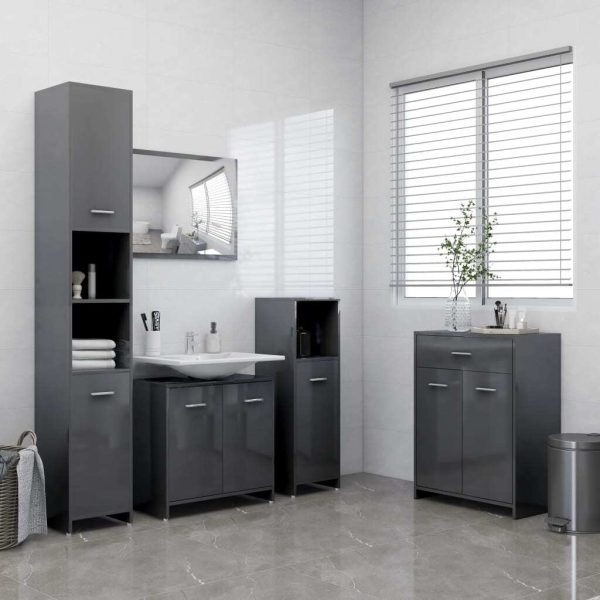Bathroom Cabinet 60x33x80 cm Engineered Wood – High Gloss Grey