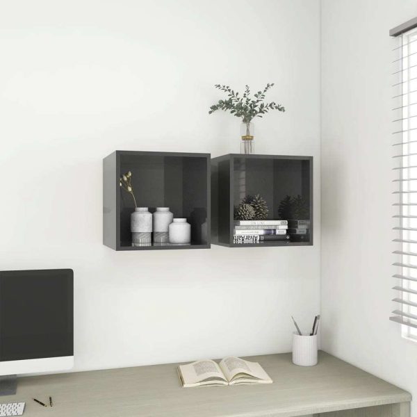 Wall Cabinet 37x37x37 cm Engineered Wood – High Gloss Grey, 1