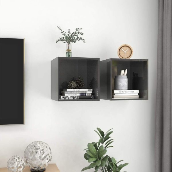 Wall Cabinet 37x37x37 cm Engineered Wood – High Gloss Grey, 2