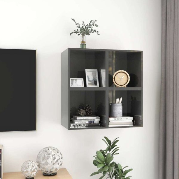 Wall Cabinet 37x37x37 cm Engineered Wood – High Gloss Grey, 4