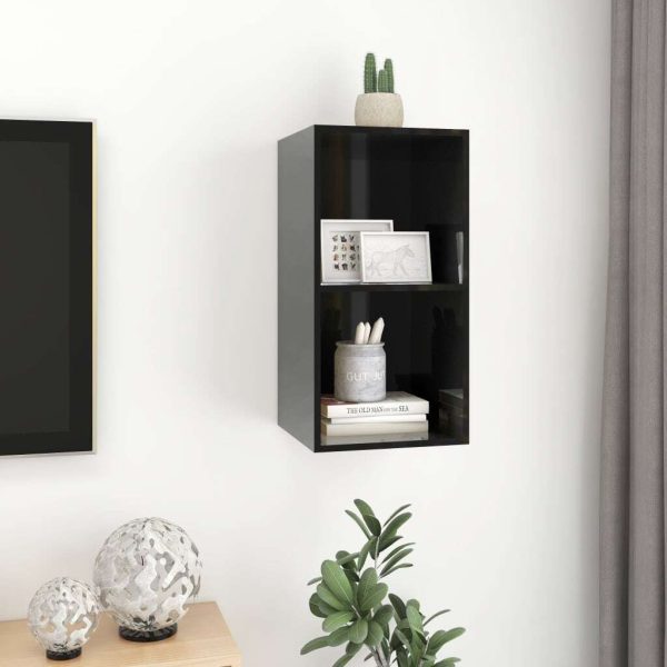 Burleson Wall-mounted TV Cabinet Engineered Wood – 37x37x72 cm, High Gloss Black