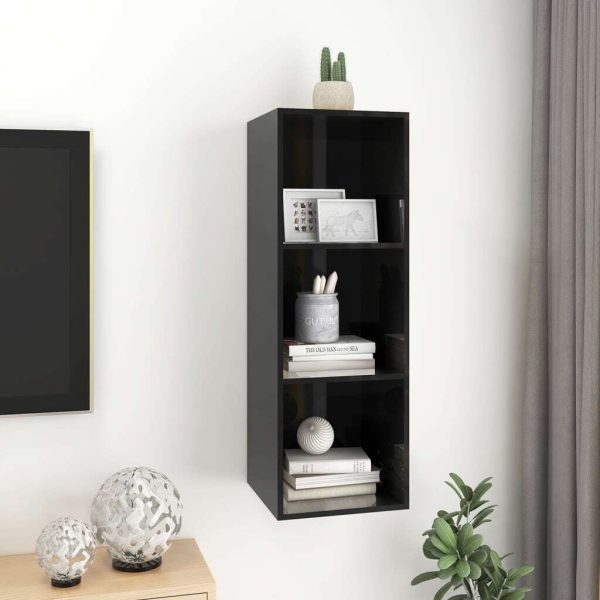Burleson Wall-mounted TV Cabinet Engineered Wood – 37x37x107 cm, High Gloss Black