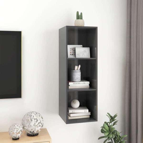 Burleson Wall-mounted TV Cabinet Engineered Wood – 37x37x107 cm, High Gloss Grey