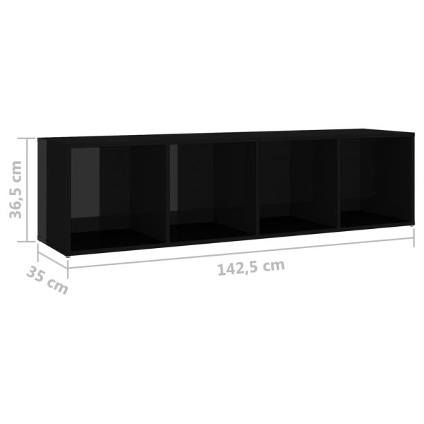 Broadstone TV Cabinet Engineered Wood – 142.5x35x36.5 cm, High Gloss Black