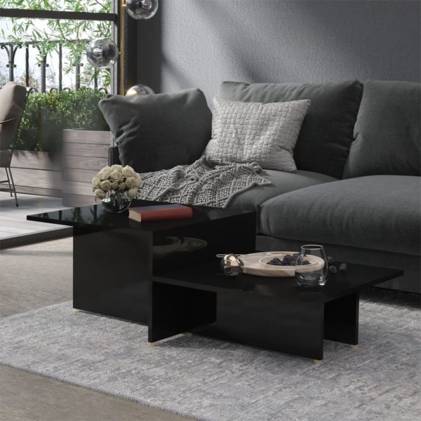 Coffee Table 111.5x50x33 cm Engineered Wood – High Gloss Black, 1
