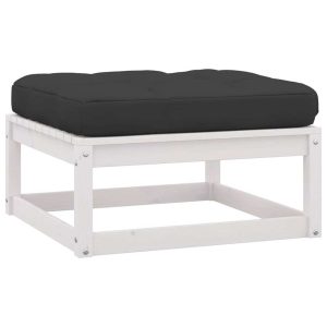 Garden Footstool with Cushion Solid Pinewood – White, 1