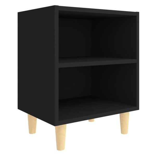 Glades Bed Cabinet with Solid Wood Legs 40x30x50 cm – Black, 1