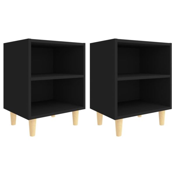 Glades Bed Cabinet with Solid Wood Legs 40x30x50 cm – Black, 2