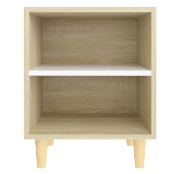 Glades Bed Cabinet with Solid Wood Legs 40x30x50 cm – Sonoma Oak and White, 1