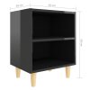 Glades Bed Cabinet with Solid Wood Legs 40x30x50 cm – High Gloss Black, 1