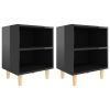Glades Bed Cabinet with Solid Wood Legs 40x30x50 cm – High Gloss Black, 2