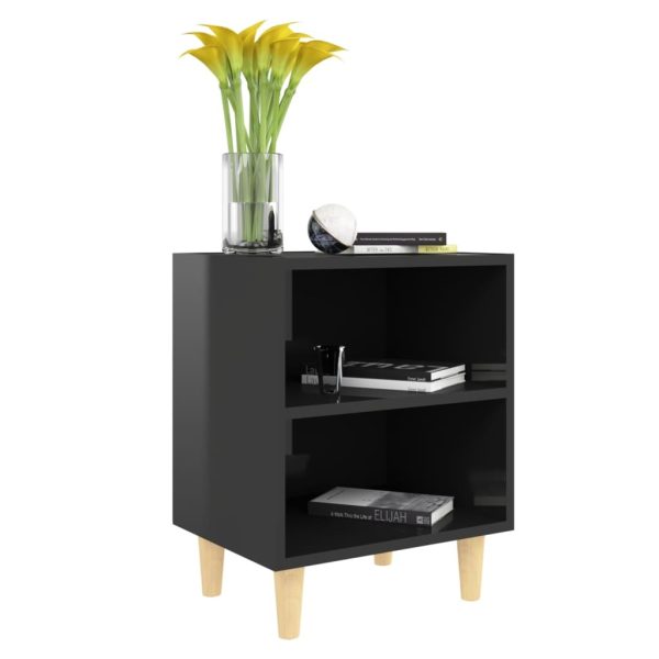 Glades Bed Cabinet with Solid Wood Legs 40x30x50 cm – High Gloss Black, 2