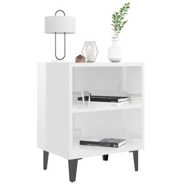 Cheshunt Bed Cabinet with Metal Legs 40x30x50 cm – High Gloss White, 2