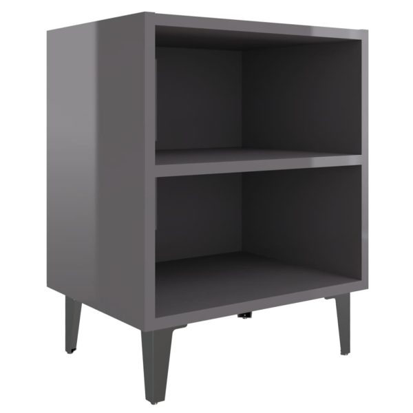 Cheshunt Bed Cabinet with Metal Legs 40x30x50 cm – High Gloss Grey, 2