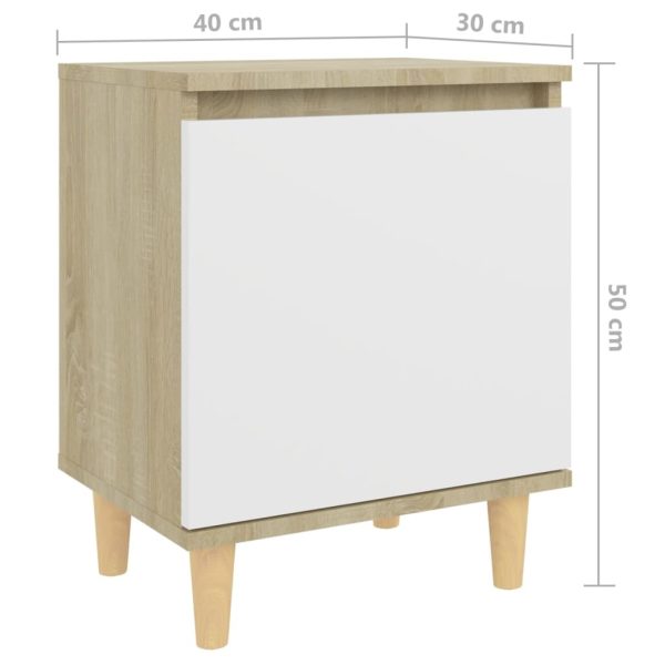Hackensack Bed Cabinet with Solid Wood Legs 40x30x50 cm – Sonoma Oak and White, 2