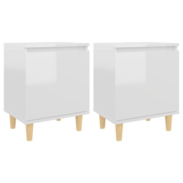 Hackensack Bed Cabinet with Solid Wood Legs 40x30x50 cm – High Gloss White, 2