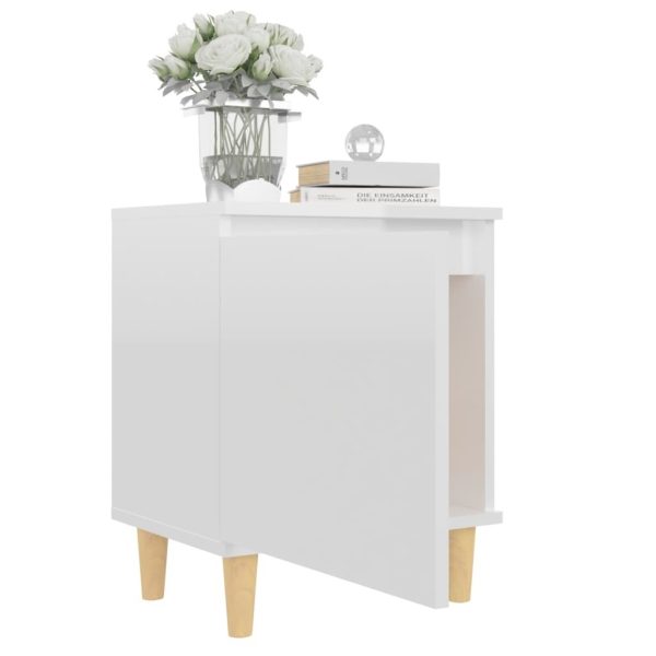 Hackensack Bed Cabinet with Solid Wood Legs 40x30x50 cm – High Gloss White, 2