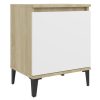Secaucus Bed Cabinet with Metal Legs 40x30x50 cm – White and Sonoma Oak, 1