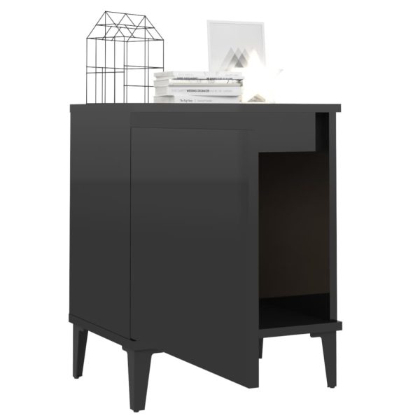Secaucus Bed Cabinet with Metal Legs 40x30x50 cm – High Gloss Black, 2