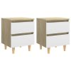 Tualatin Bed Cabinet with Solid Pinewood Legs 40x35x50 cm – White and Sonoma Oak, 2