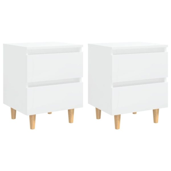 Tualatin Bed Cabinet with Solid Pinewood Legs 40x35x50 cm – High Gloss White, 2