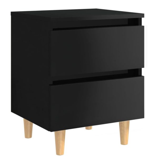 Tualatin Bed Cabinet with Solid Pinewood Legs 40x35x50 cm – High Gloss Black, 1