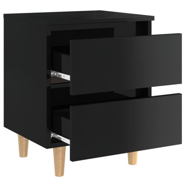Tualatin Bed Cabinet with Solid Pinewood Legs 40x35x50 cm – High Gloss Black, 1