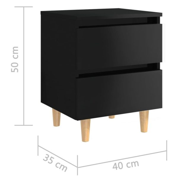 Tualatin Bed Cabinet with Solid Pinewood Legs 40x35x50 cm – High Gloss Black, 2