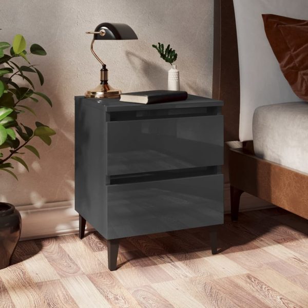 Rohnert Bed Cabinet 40x35x50 cm Engineered Wood – High Gloss Grey, 2