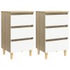 Chapeltown Bed Cabinet with Solid Wood Legs 40x35x69 cm – White and Sonoma Oak, 2