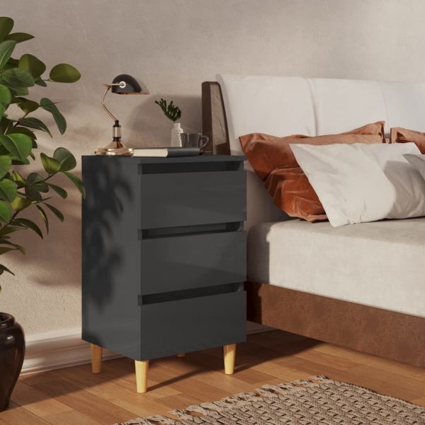 Chapeltown Bed Cabinet with Solid Wood Legs 40x35x69 cm – High Gloss Grey, 2