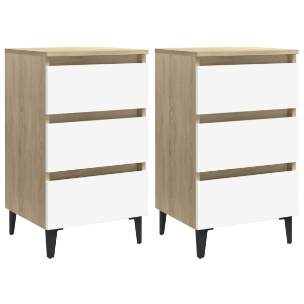 Pendlebury Bed Cabinet with Metal Legs 40x35x69 cm – White and Sonoma Oak, 2