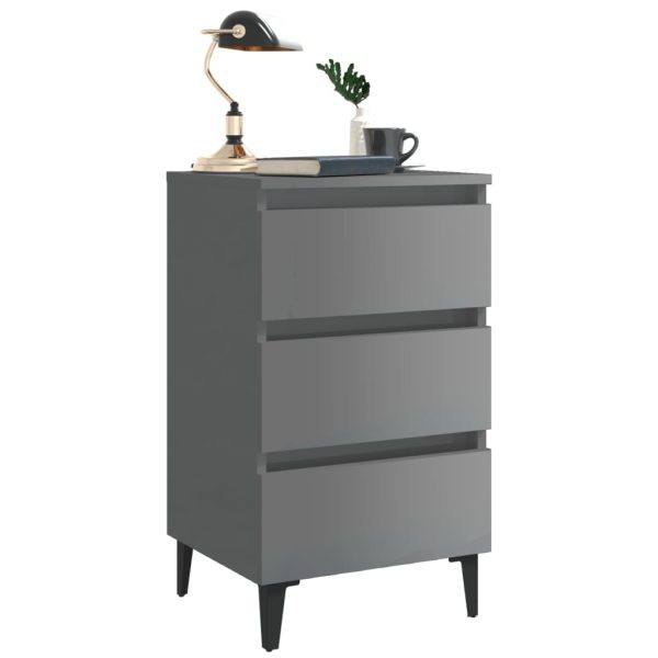 Pendlebury Bed Cabinet with Metal Legs 40x35x69 cm – High Gloss Grey, 2
