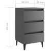 Pendlebury Bed Cabinet with Metal Legs 40x35x69 cm – High Gloss Grey, 2