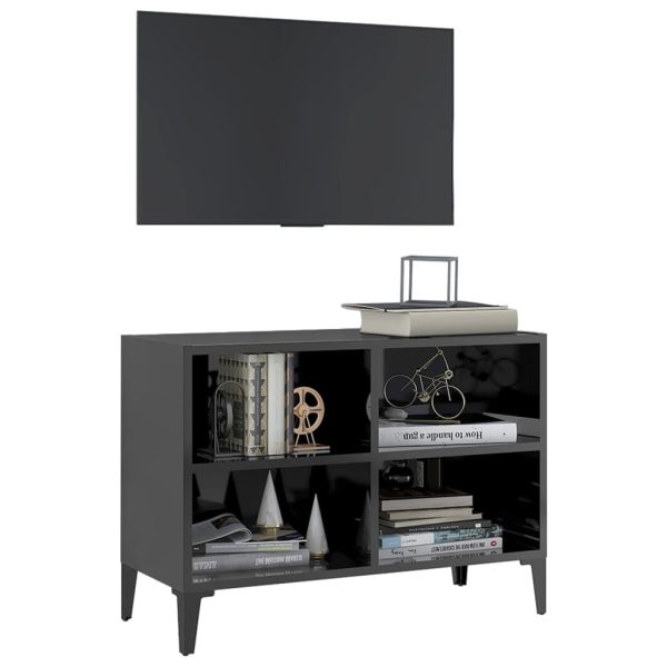 Ecorse TV Cabinet with Metal Legs – 69.5x30x50 cm, High Gloss Grey