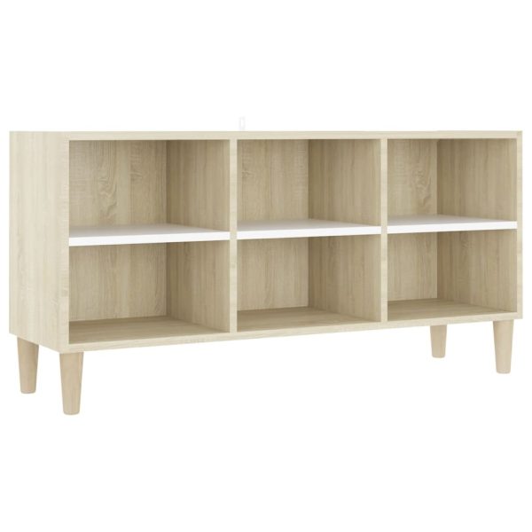 Hornsby TV Cabinet with Solid Wood Legs – 103.5x30x50 cm, White and Sonoma Oak