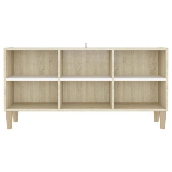 Hornsby TV Cabinet with Solid Wood Legs – 103.5x30x50 cm, White and Sonoma Oak